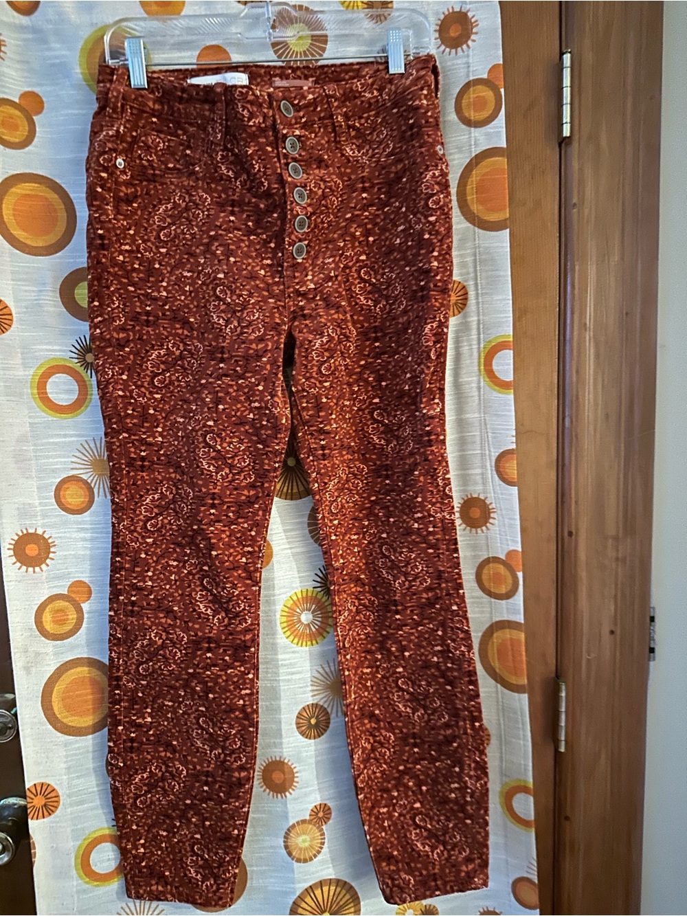 Pilcro Rust Paisley High-Rise Button-Fly Velvet Jeans
